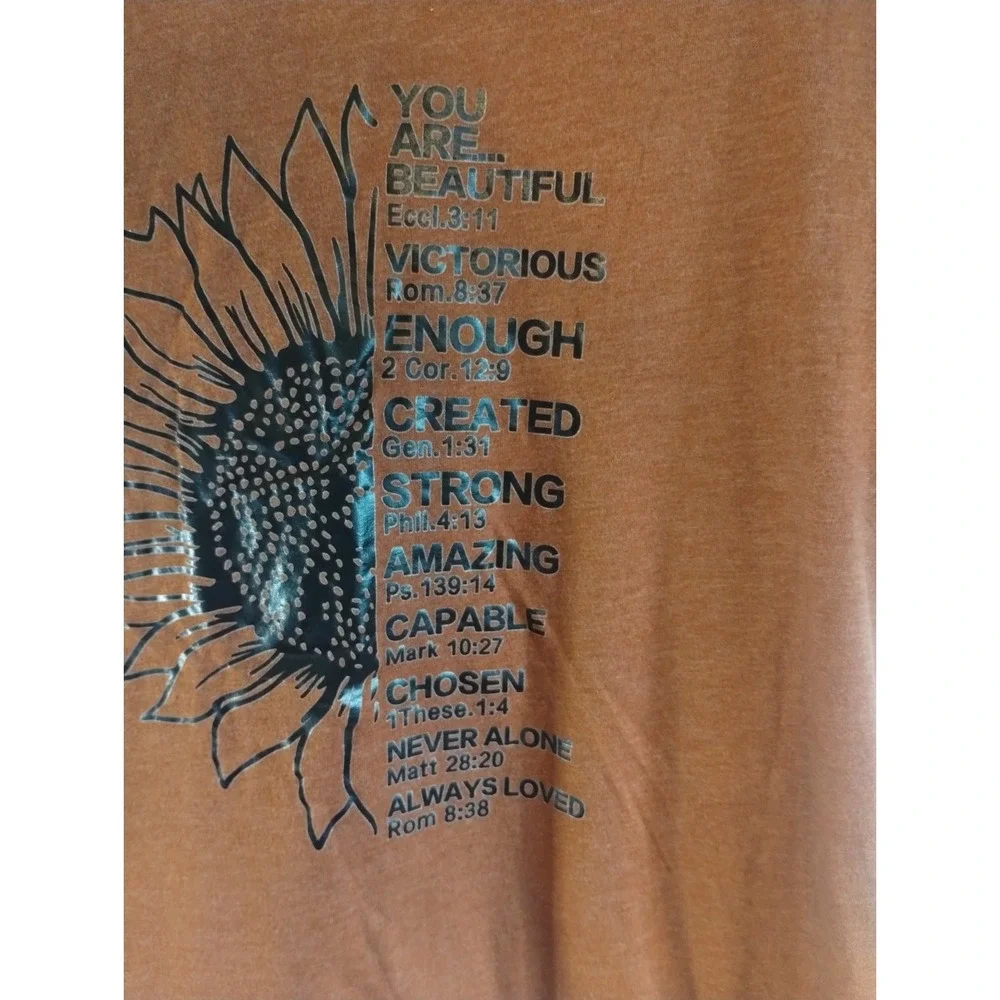 Shein Burnt Orange Sunflower Inspirational Tee Size Size Medium - Picture 2 of 4